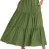 Saonta  Women??s Summer Boho Elastic Waist A-Line Beach Flowy Swing Ruffle Hem Tiered Maxi Skirt with Pockets