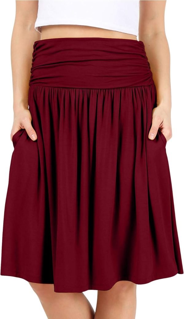 Saonta  Skirts for Women Regular and Plus Size Skirt with Pockets Below The Knee Length Ruched Flowy Midi Skirt