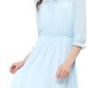 Saonta  K Women's Autumn Wedding Guest Dresses Ruffle Hem 3/4 Sleeve A-Line Smocked Short Chiffon Dress