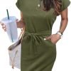 Saonta  Women's Summer Striped Short Sleeve T Shirt Dress Casual Tie Waist with Pockets