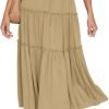 Saonta  Women's Boho Elastic High Waist A Line Ruffle Swing Beach Maxi Skirt with Pockets