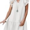 Saonta  Womens Summer V-Neck Drawstring Ruffle Cap Short Sleeve Casual Shift Mini Dress with Pockets