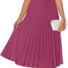 Saonta Women's Casual Striped Midi Dress Crewneck Short Sleeve Button Ribbed Knit Swing Pleated A Line Dresses