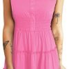 Saonta  Womens Summer Dresses 2024 Sleeveless Button Down Smocked Elastic Waist Ruffle Tiered Casual Swing Mini Dress