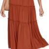 Saonta  Women's Boho Elastic High Waist A Line Ruffle Swing Beach Maxi Skirt with Pockets