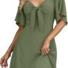Saonta  Womens Dresses 2024 Spring Summer Deep V Neck Elegant Bow tie Mini Dress S-XL