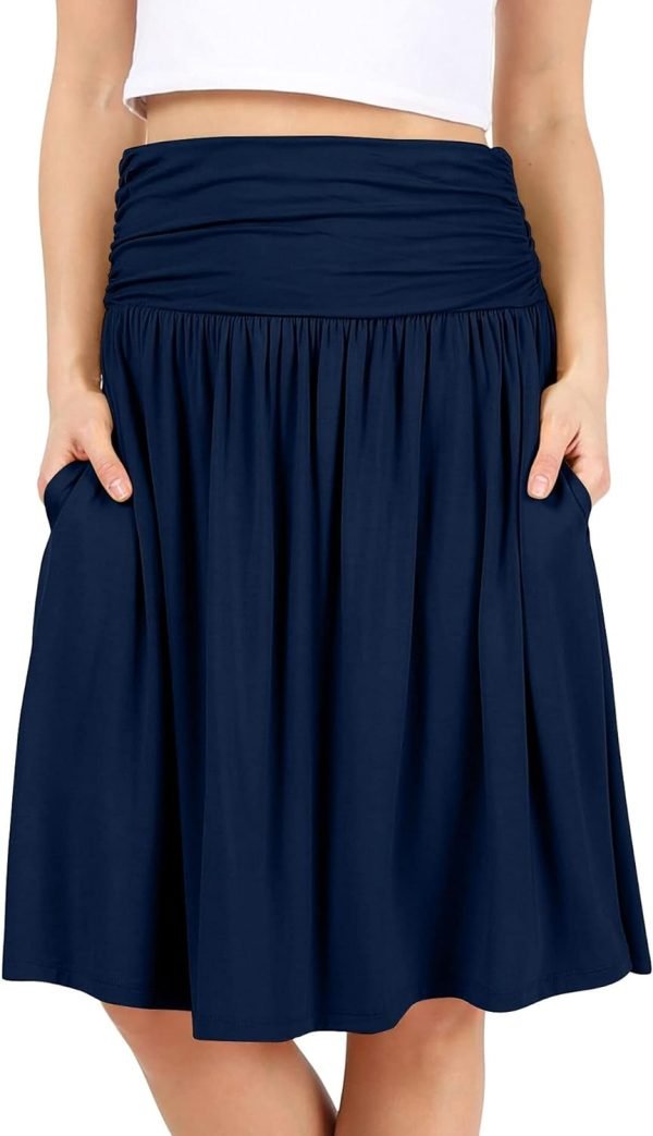 Saonta  Skirts for Women Regular and Plus Size Skirt with Pockets Below The Knee Length Ruched Flowy Midi Skirt