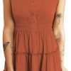Saonta  Womens Summer Dresses 2024 Sleeveless Button Down Smocked Elastic Waist Ruffle Tiered Casual Swing Mini Dress