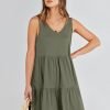 Saonta  Womens Summer Casual Tank Dress Sleeveless V Neck T Shirt Sundress Flowy Tiered Swing Mini Beach Vacation Dresses
