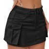 Women Denim Saonta  Skirt Mini Low Waist Button Bodycon Y2K Flap Pockets Skirts