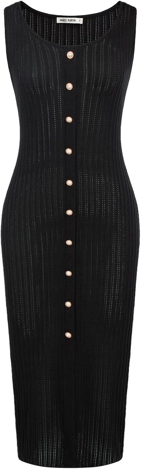 Saonta  Womens 2024 Summer Striped Dress Sleeveless Knitted Midi Bodycon Dresses Tank Ribbed Sweater Beach Dress