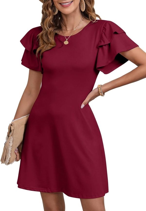 Saonta  Women 2024 Summer Ruffle Edge Sleeve Dresses Floral Casual Beach Mini Dress with Pocket