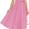 Saonta Womens Summer Short Sleeve Midi Dresses Spring Casual Crew Neck Knit Belted Pleated A Line Flowy Wedding Guest Dress