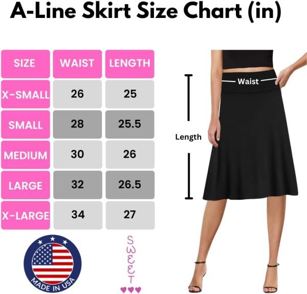 Saonta  A-Line Midi Skirts for Women- High Waist Knee Length Casual Flared Flowy Skirt Made in USA