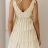 Saonta Womens Summer Casual V Neck Sleeveless Mini Dress 2024 Tie Shoulder Tiered Ruffle Swing A Line Short Sundresses