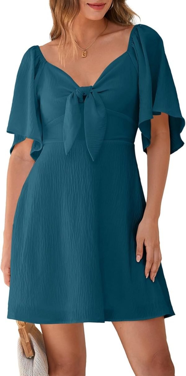 Saonta  Womens Dresses 2024 Spring Summer Deep V Neck Elegant Bow tie Mini Dress S-XL