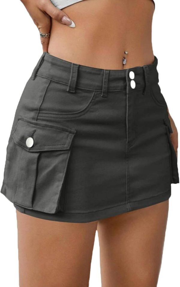 Low Waist Saonta  Skirt Women Button Mini Saonta  Denim Skirt with Pocket Mini Skirt
