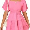 Shy Velvet Women's Summer Dress Square Neck Short Sleeves Crossover Waist Casual Party Mini Dress