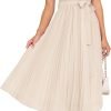 Saonta Womens Summer Short Sleeve Midi Dresses Spring Casual Crew Neck Knit Belted Pleated A Line Flowy Wedding Guest Dress