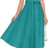 Saonta Womens Summer Short Sleeve Midi Dresses Spring Casual Crew Neck Knit Belted Pleated A Line Flowy Wedding Guest Dress
