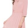 Saonta  K Women's Autumn Wedding Guest Dresses Ruffle Hem 3/4 Sleeve A-Line Smocked Short Chiffon Dress
