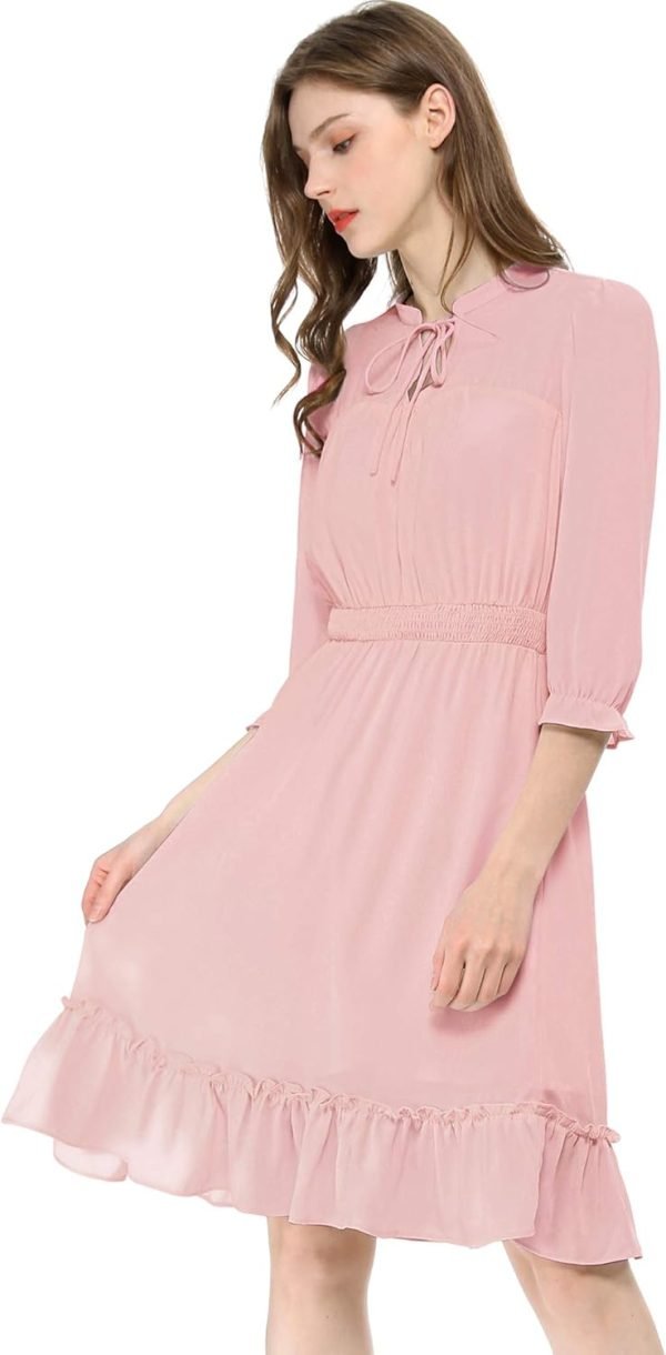 Saonta  K Women's Autumn Wedding Guest Dresses Ruffle Hem 3/4 Sleeve A-Line Smocked Short Chiffon Dress