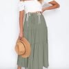 Saonta  Women's Boho Elastic High Waist A Line Ruffle Swing Beach Maxi Skirt with Pockets