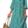 Saonta  Women Boho Maxi Dresses 2024 V Neck Long Puff Sleeve Smocked Ruffle Flowy Casual Dress
