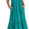 Saonta  Women Summer Maxi Dress Short Sleeve Swing Casual Asymmetric Tiered Vacation Long Beach Sundress Outfits