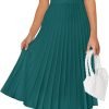 Saonta Women's Casual Striped Midi Dress Crewneck Short Sleeve Button Ribbed Knit Swing Pleated A Line Dresses