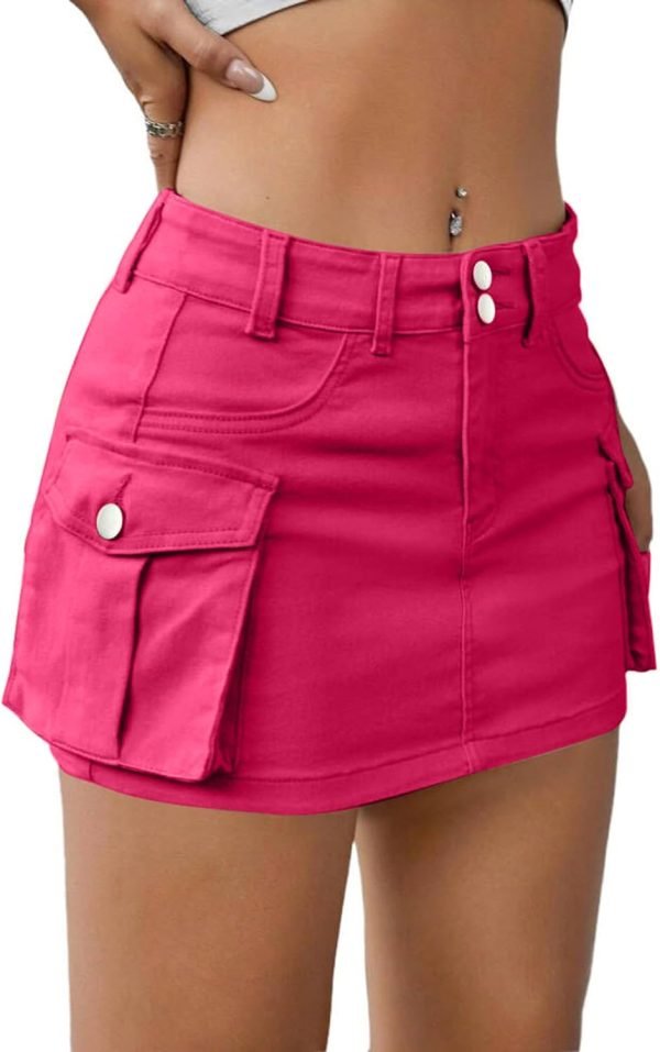 Low Waist Saonta  Skirt Women Button Mini Saonta  Denim Skirt with Pocket Mini Skirt