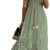 Saonta  Women's Maxi Dress Lace Dresses Boho Tassel V-Neck Flare Ruffle Adjustable Straps Beach Summer Long Dress
