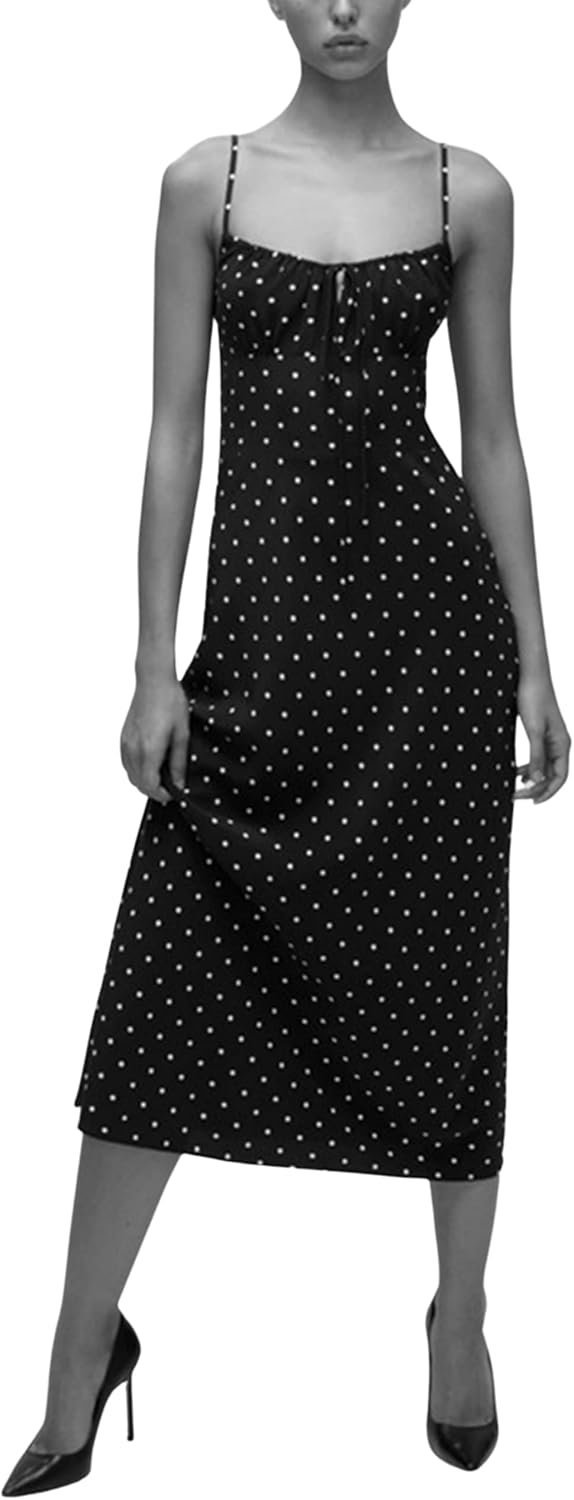 Saonta  Women's Floral Dress Low-Cut Square Neck Spaghetti Strap Tie Bodycorn Dresses