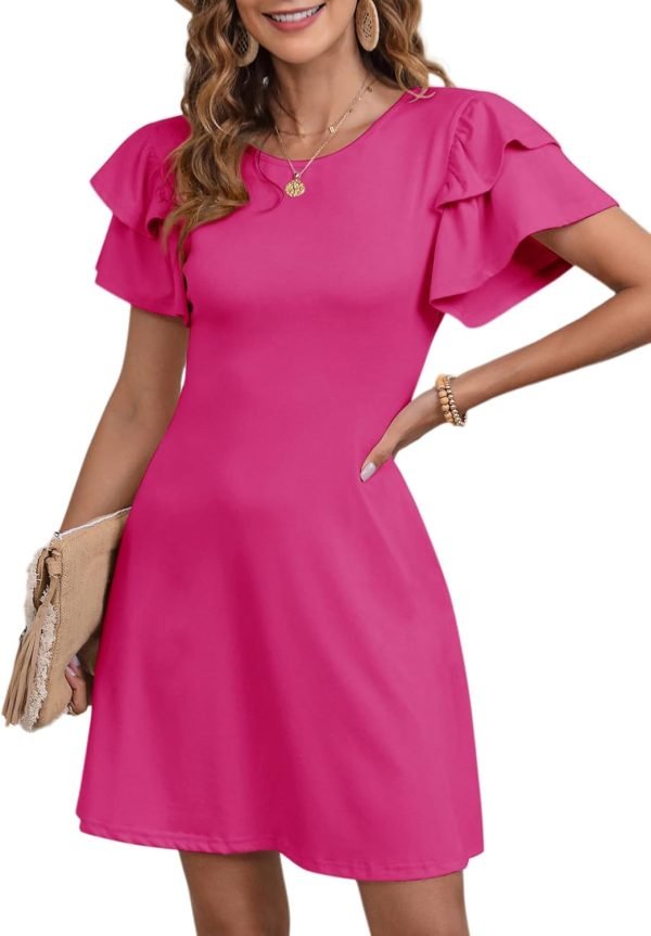 Saonta  Women 2024 Summer Ruffle Edge Sleeve Dresses Floral Casual Beach Mini Dress with Pocket