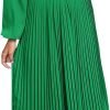 Saonta  Womens V Neck Flowy Ruffle Pleated Casual Fall Dress