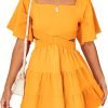 Shy Velvet Women's Summer Dress Square Neck Short Sleeves Crossover Waist Casual Party Mini Dress