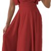 Saonta Womens 2024 Summer Midi Dress Ruffle Cap Sleeve V Neck Swing A Line Cocktail Party Dresses