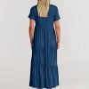 Saonta  Women Summer Maxi Dress Short Sleeve Swing Casual Asymmetric Tiered Vacation Long Beach Sundress Outfits