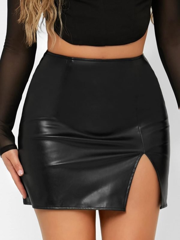 61hUdLLM3_L._AC_SL1500 Saonta Women's Faux PU Leather High Waist Split Mini Bodycon Pencil Skirt