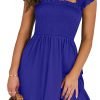 Saonta  Womens Summer Casual Sleeveless Square Neck Smocked Ruffle Backless Boho Mini Dress 2024 Trendy Short Sundress