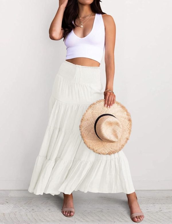 61hvBDth_mL._AC_SL1500 Saonta Women's 2024 Summer Elastic High Waist Boho Maxi Skirt Casual Drawstring A Line Flowy Long Skirts