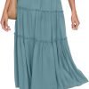 Saonta  Women's Boho Elastic High Waist A Line Ruffle Swing Beach Maxi Skirt with Pockets