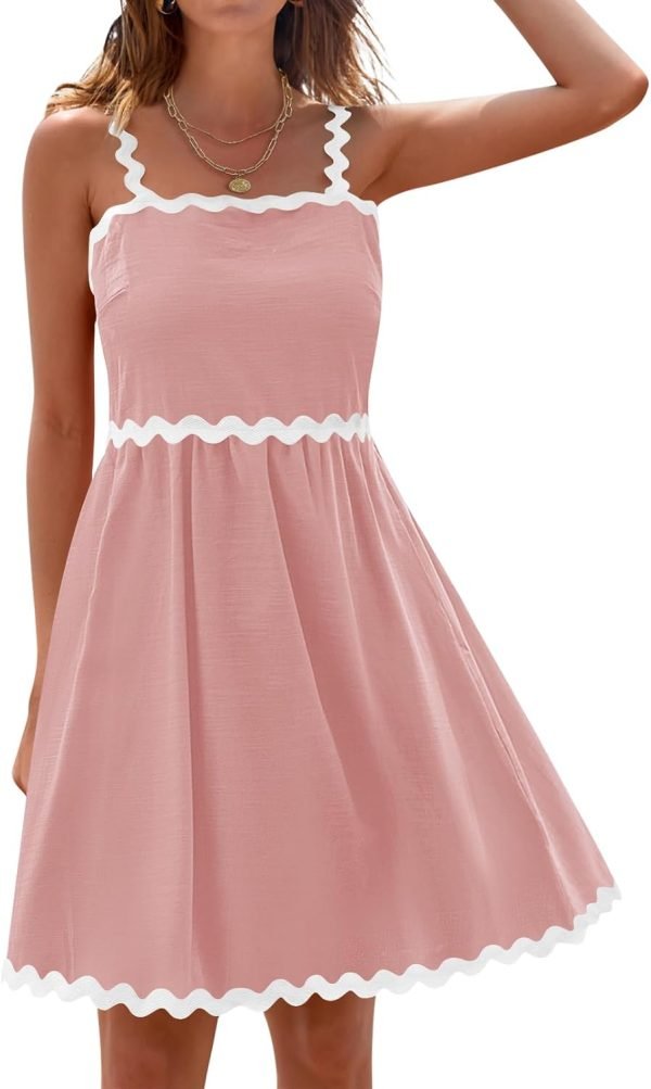 Saonta  Women's Summer Spaghetti Strap Sleeveless Backless Smocked Flowy A-Line Beach Mini Dress