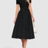 Saonta Womens Summer Short Sleeve Midi Dresses Spring Casual Crew Neck Knit Belted Pleated A Line Flowy Wedding Guest Dress