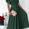 Saonta Womens 2024 Summer Midi Dress Ruffle Cap Sleeve V Neck Swing A Line Cocktail Party Dresses