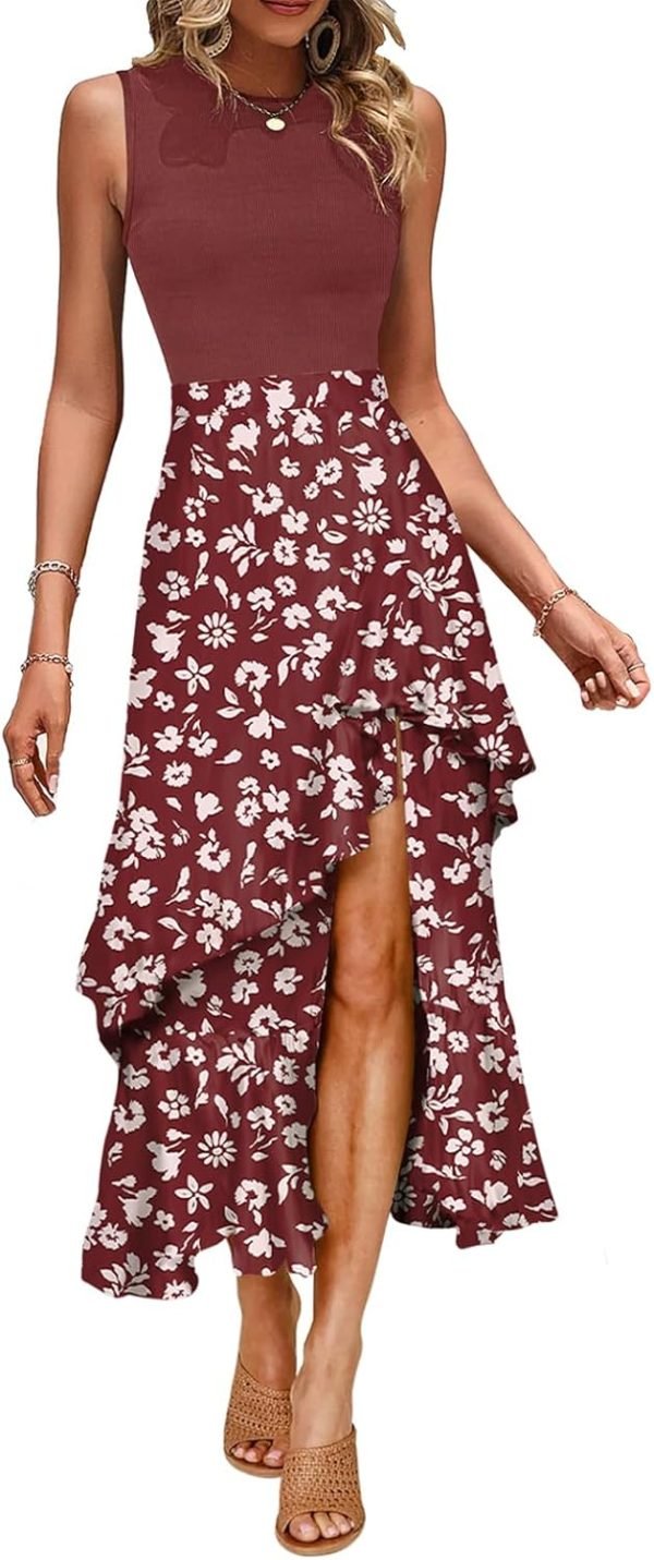 Saonta  Women's Summer 2024 Maxi Dress Spaghetti Strap Spring Casual Boho Split Beach Long Flowy Dresses Trendy