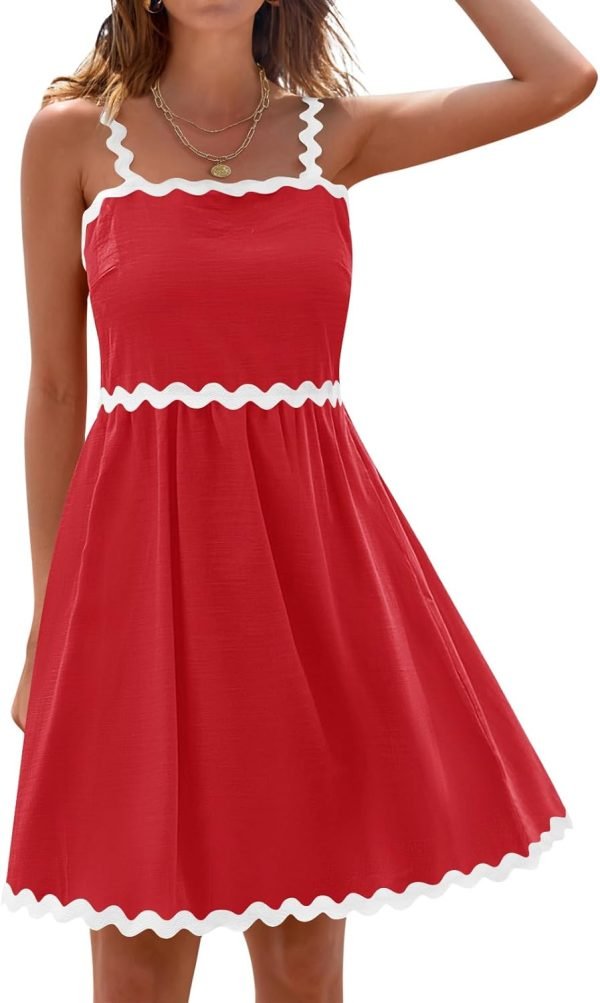 Saonta  Women's Summer Spaghetti Strap Sleeveless Backless Smocked Flowy A-Line Beach Mini Dress