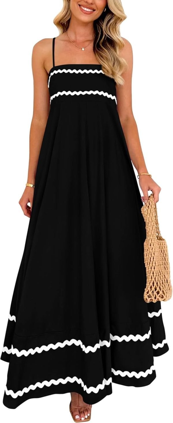 Saonta  Womens 2024 Summer Flowy Maxi Dress Casual Sleeveless Spaghetti Strap Ruffle Beach Long Dresses