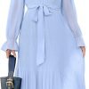 Saonta  Women's Floral Midi Dress Puff Long Sleeve Casual Ruffle Chiffon A-Line Swing Pleated Belted Tea Party Dresses