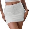 Saonta  Women's Drawstring Waist Bodycon Skirt Skinny Mini Length Casual Plain Skirts